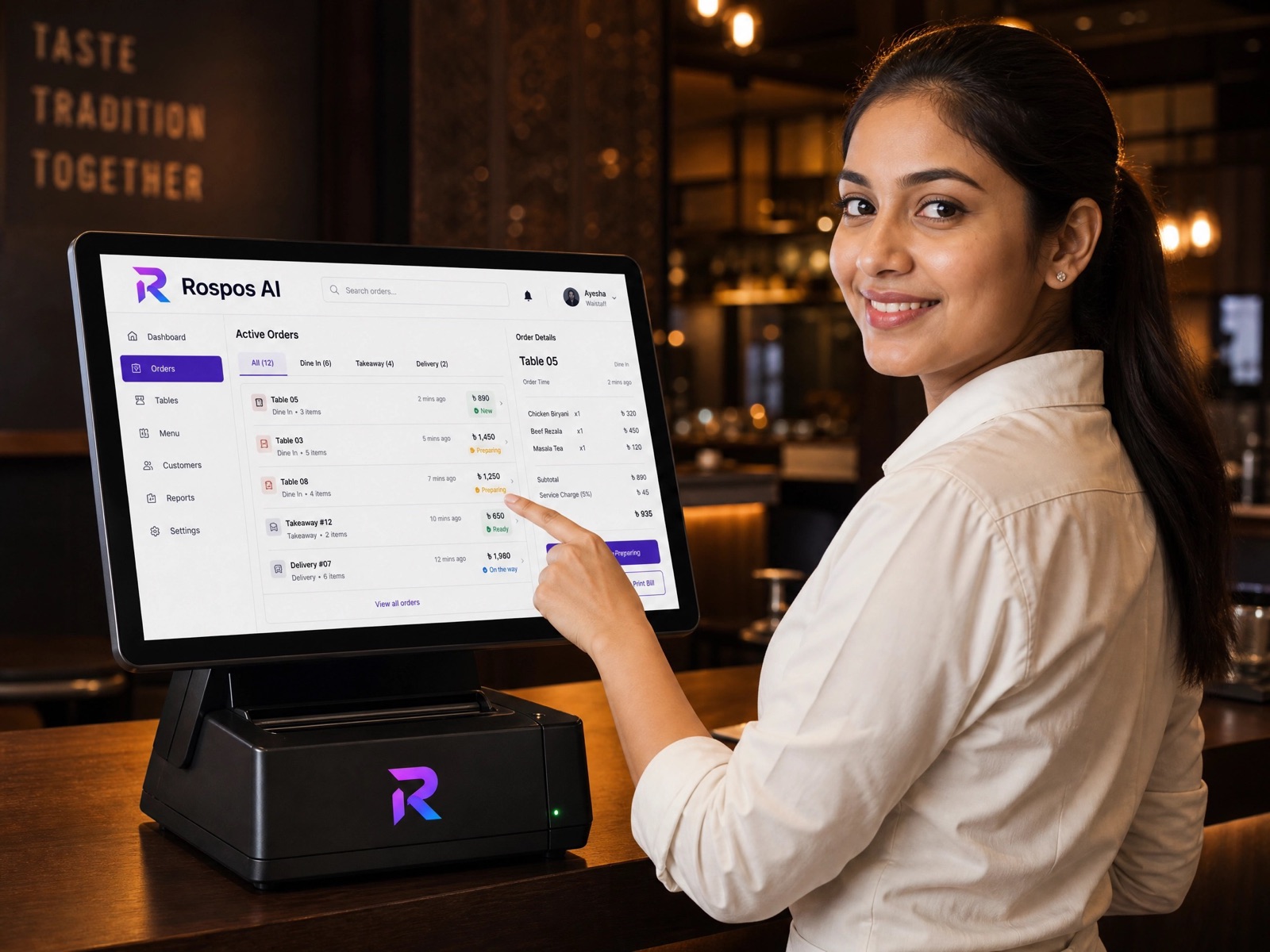 The counter sees every order live